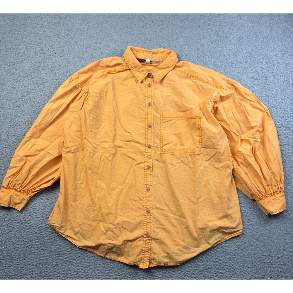 Pilcro Shirt Womens Orange Cotton Balloon Sleeve Oversized Button Up 25" P2P XL